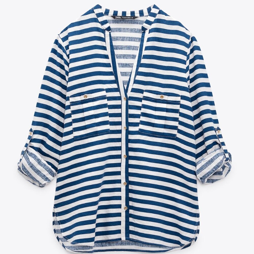 ZARA Linen Blend tab sleeve shirt size XL